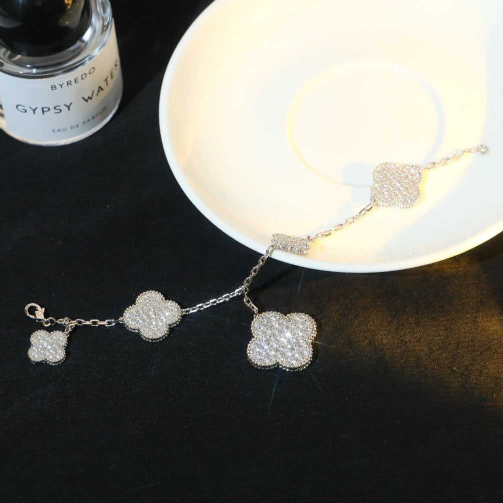 [Elara jewelsry ]CLOVER BRACELET 5 MOTIF SILVER DIAMOND PAVED