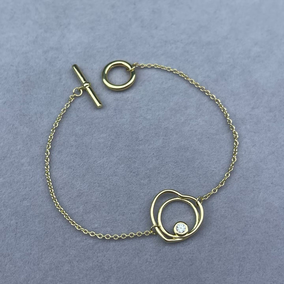 [Elara jewelsry]HOLLOW HEART SINGLE DIAMOND BRACELET