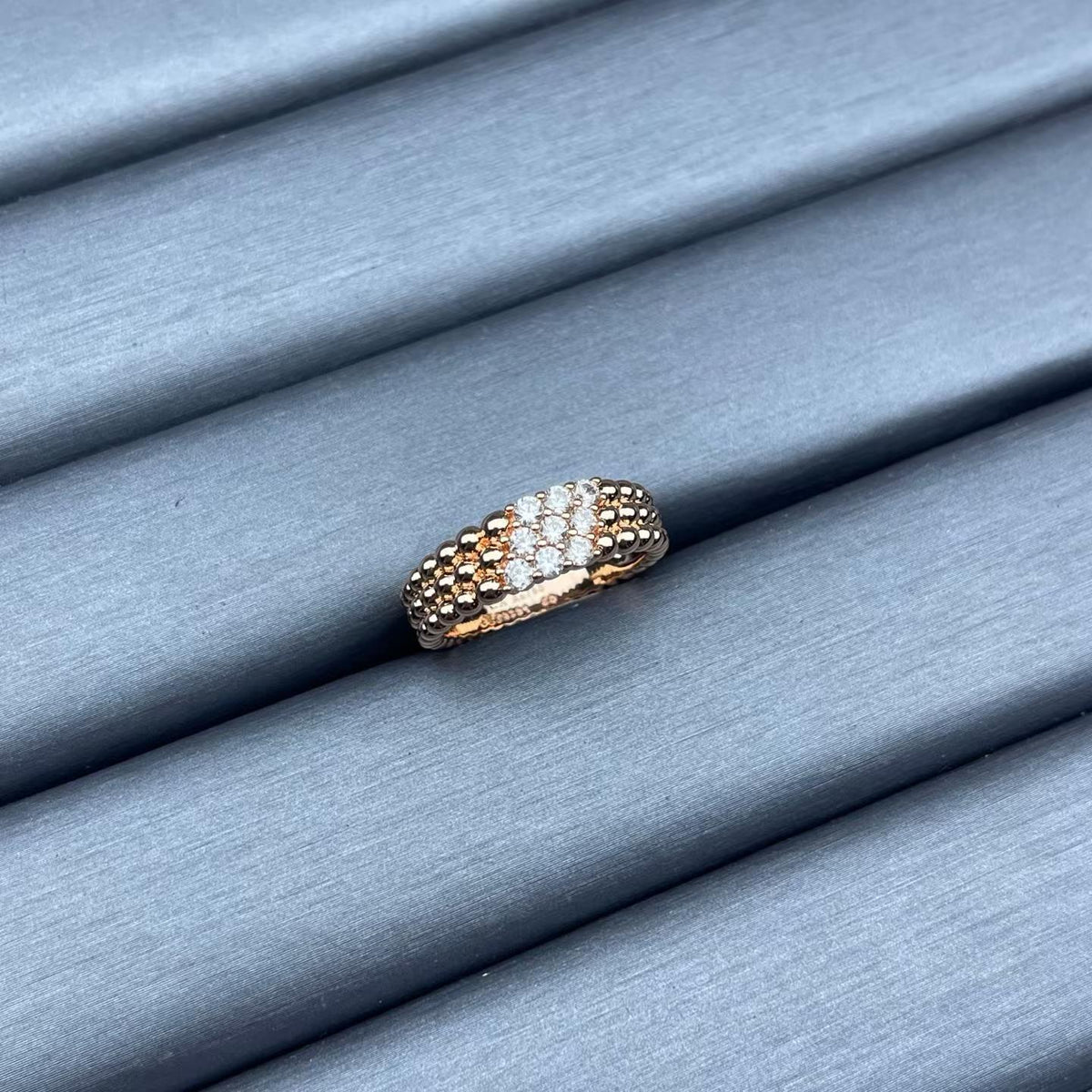 [Elara jewelsry]NARROW BEADED RING WITH DIAMONDS