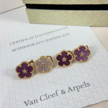 [Elara jewelsry]NEW PURPLE PLUM FRAGRANCE PLUM BLOSSOM GOLD EARRINGS