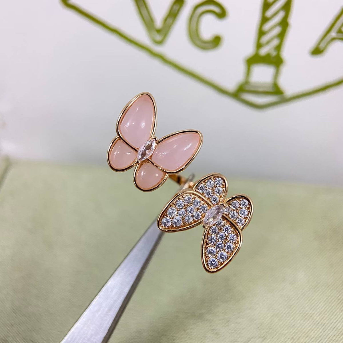 [Elara jewelsry]TWIN BUTTERFLY NEW DIAMOND & PINK BUTTERFLY RING