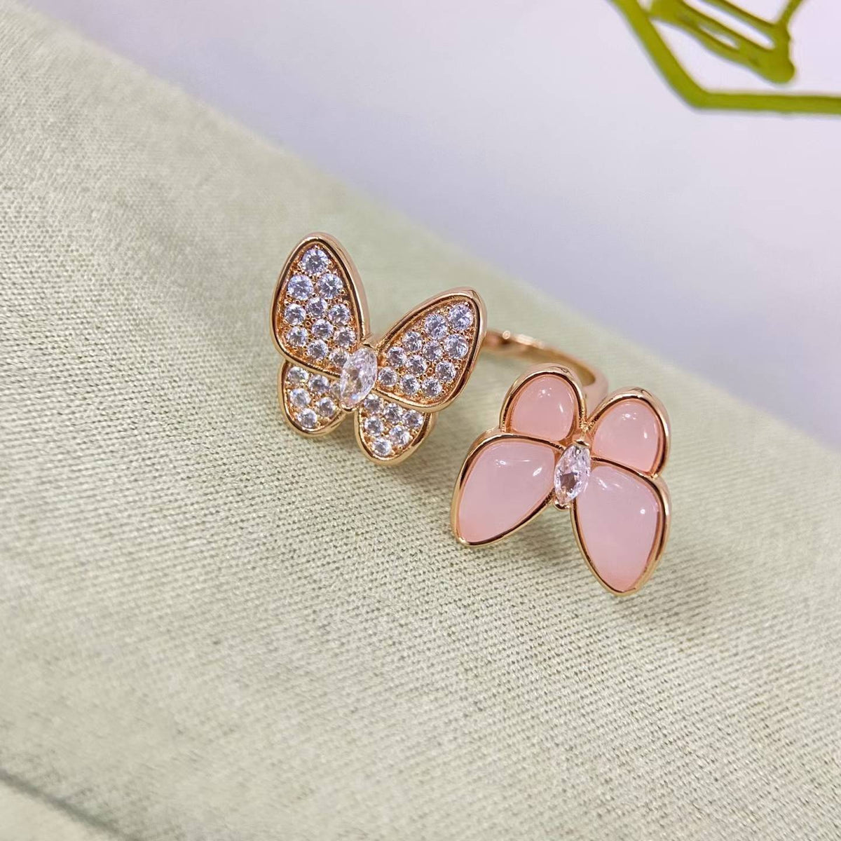 [Elara jewelsry]TWIN BUTTERFLY NEW DIAMOND & PINK BUTTERFLY RING