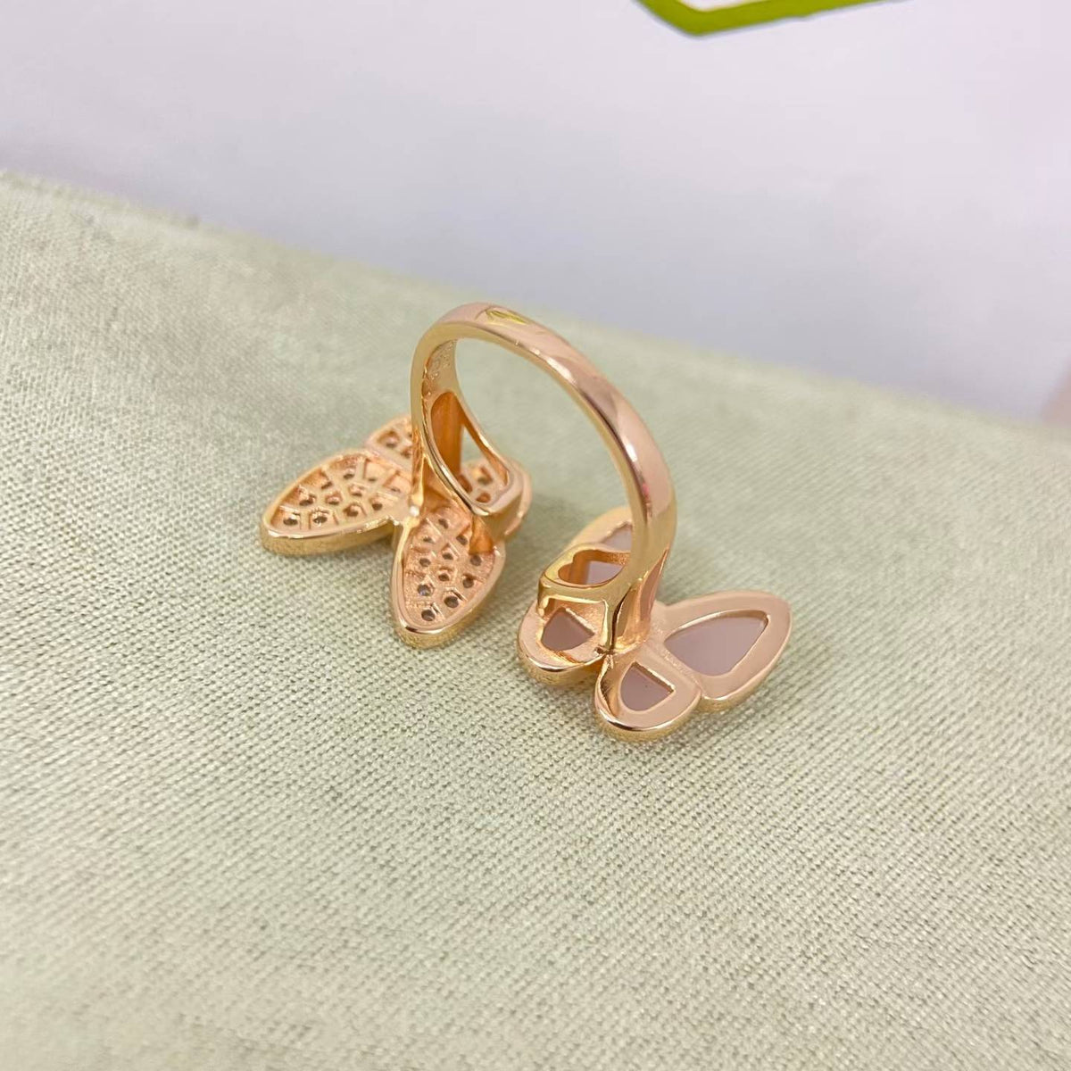 [Elara jewelsry]TWIN BUTTERFLY NEW DIAMOND & PINK BUTTERFLY RING
