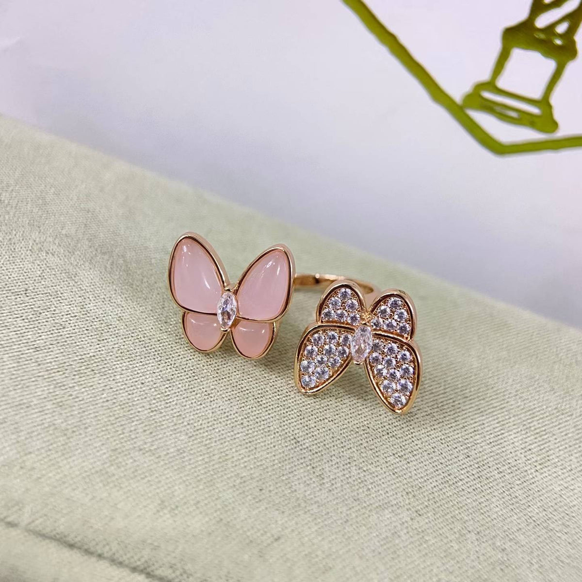 [Elara jewelsry]TWIN BUTTERFLY NEW DIAMOND & PINK BUTTERFLY RING