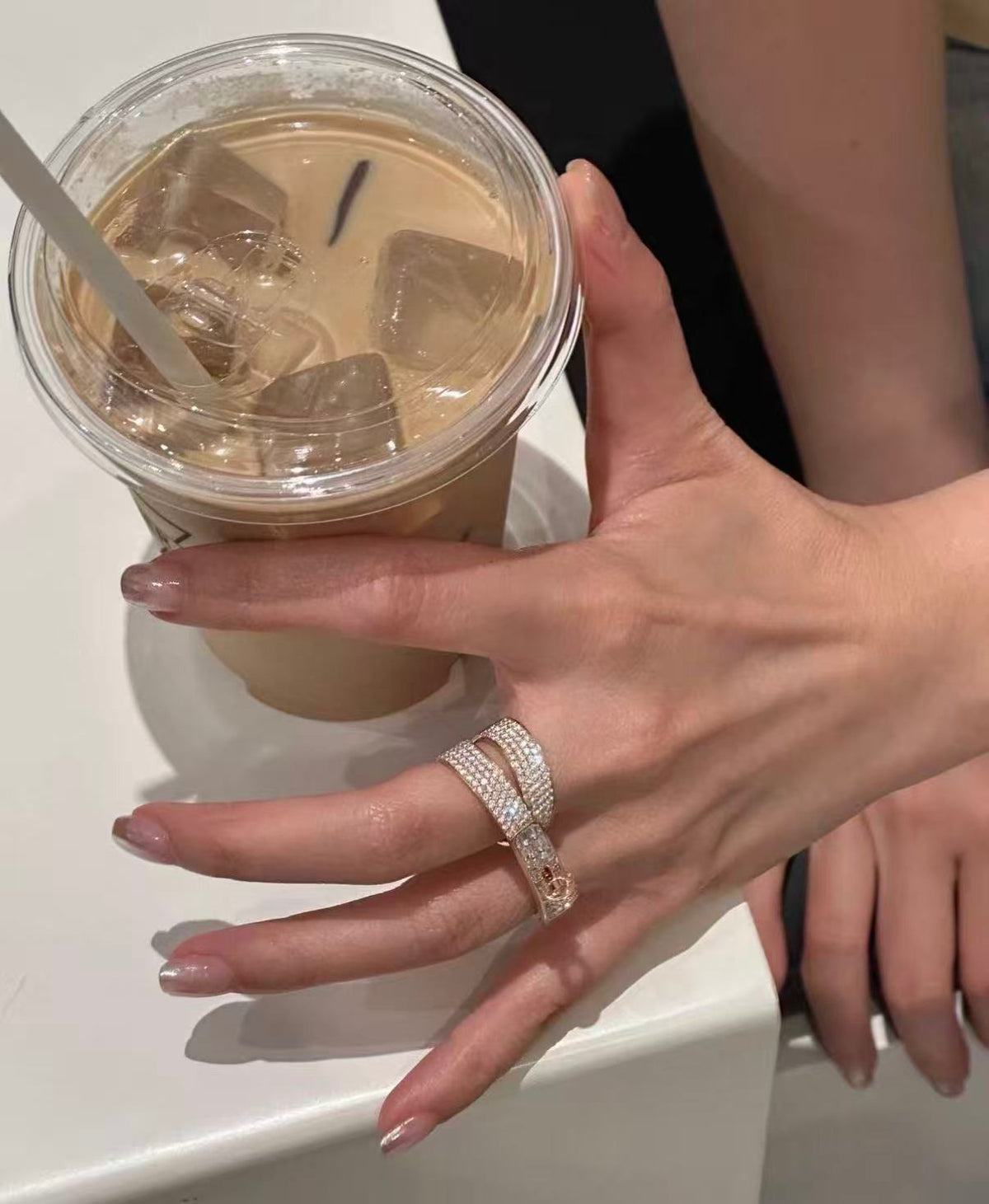 [Elara jewelsry]NEW STYLE FULL CIRCLE DOUBLE DIAMOND RING