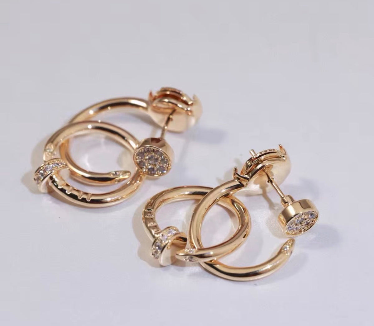 [Elara jewelsry]NAIL COLLECTION DIAMOND SET DOUBLE HOOP EARRINGS