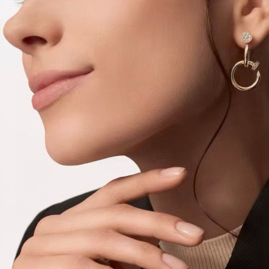 [Elara jewelsry]NAIL COLLECTION DIAMOND SET DOUBLE HOOP EARRINGS