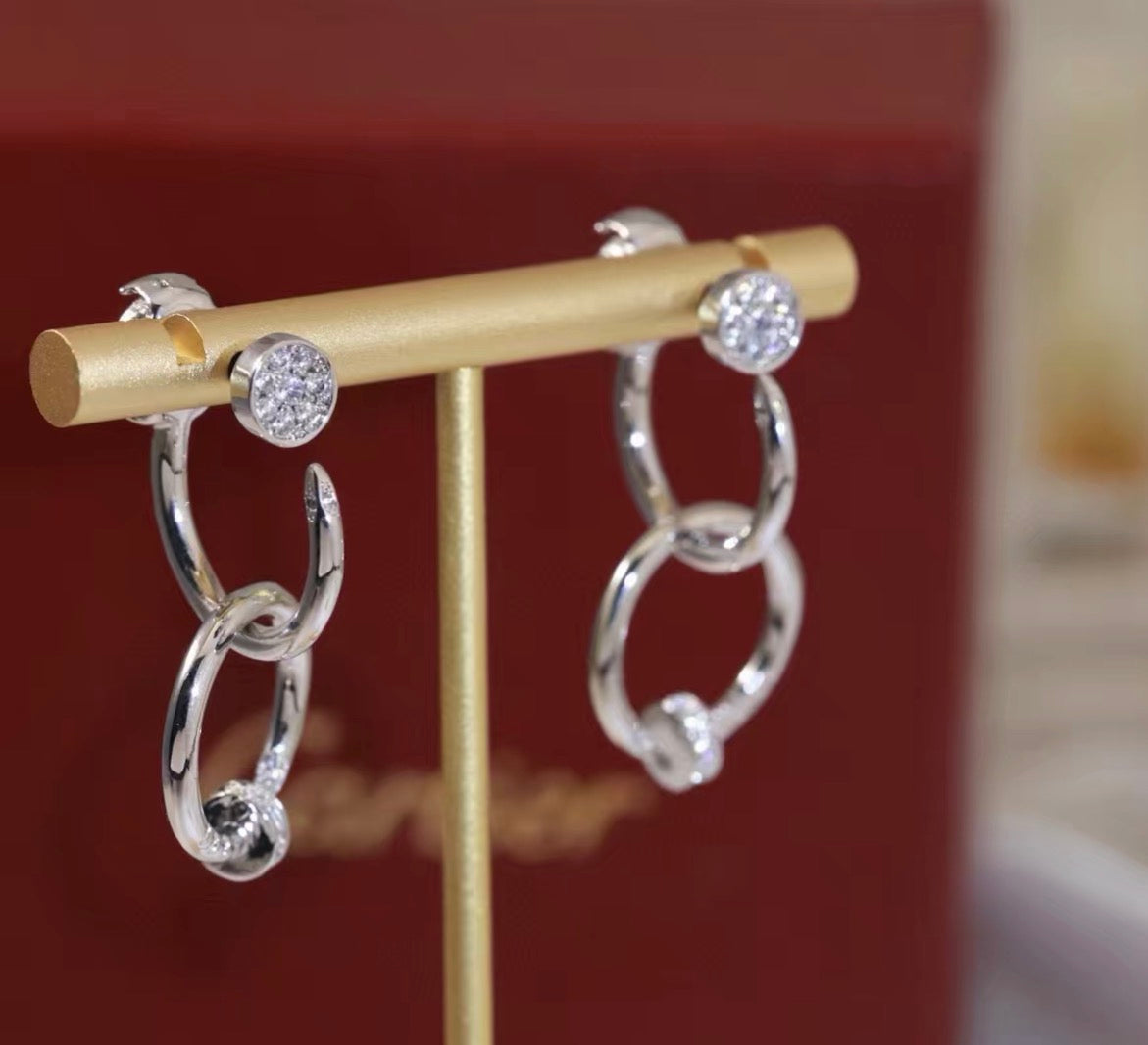 [Elara jewelsry]NAIL COLLECTION DIAMOND SET DOUBLE HOOP EARRINGS