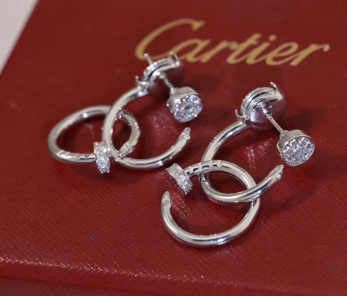 [Elara jewelsry]NAIL COLLECTION DIAMOND SET DOUBLE HOOP EARRINGS
