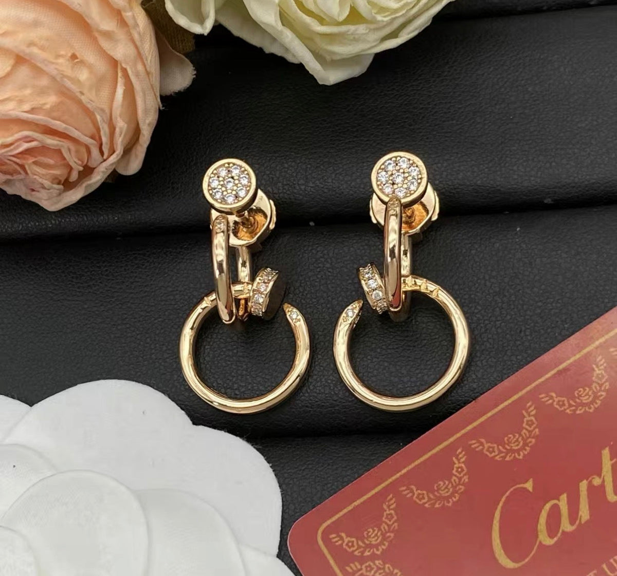 [Elara jewelsry]NAIL COLLECTION DIAMOND SET DOUBLE HOOP EARRINGS
