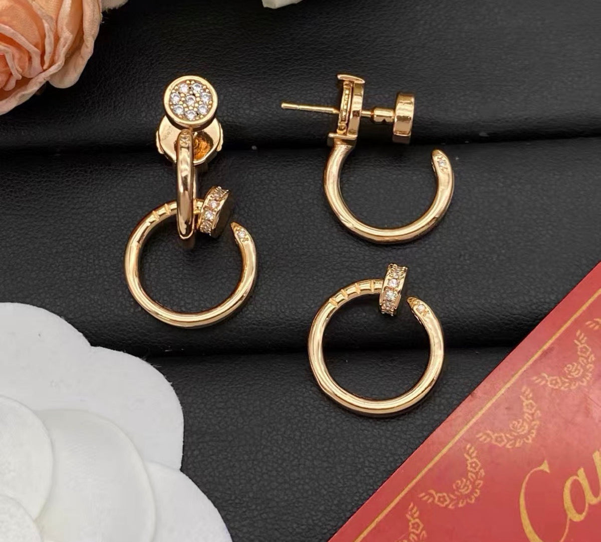 [Elara jewelsry]NAIL COLLECTION DIAMOND SET DOUBLE HOOP EARRINGS
