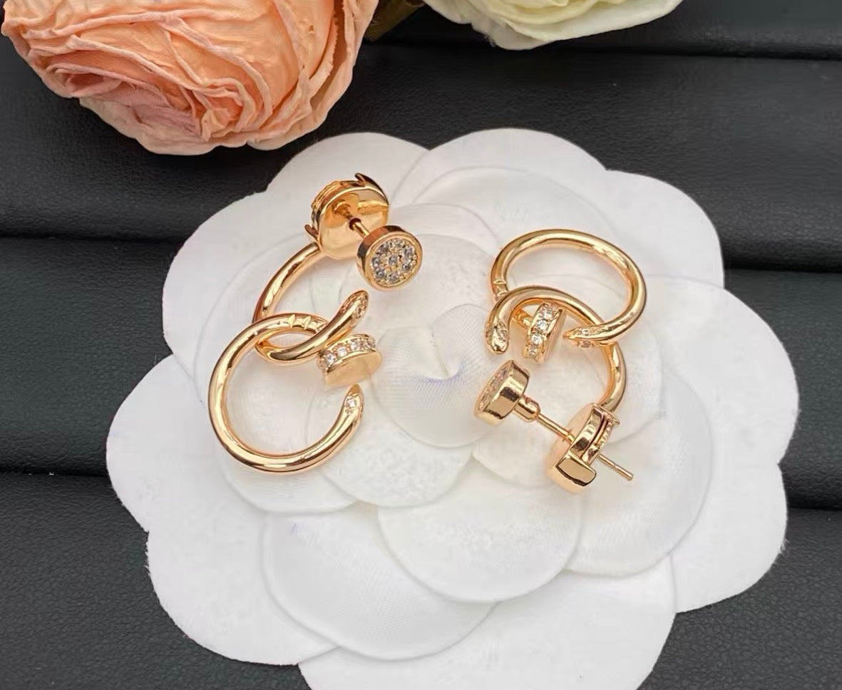 [Elara jewelsry]NAIL COLLECTION DIAMOND SET DOUBLE HOOP EARRINGS