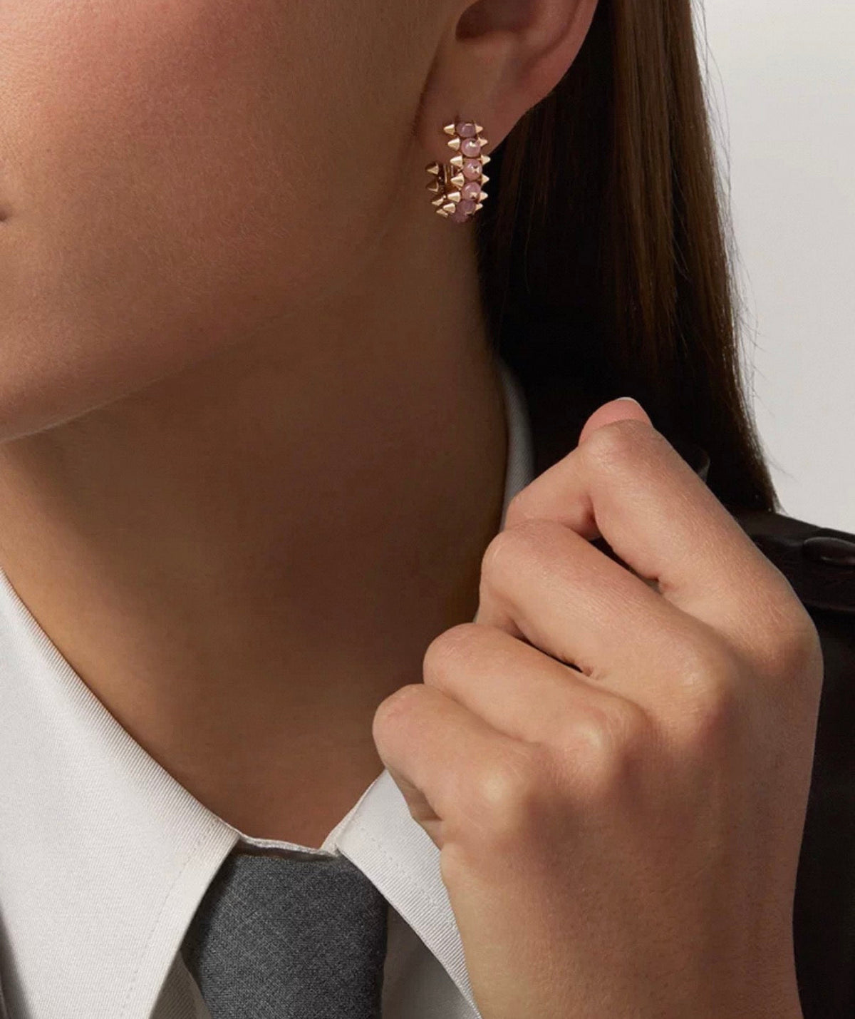 [Elara jewelsry]CLASH COLLECTION AGATE CHALCEDONY STUD EARRINGS