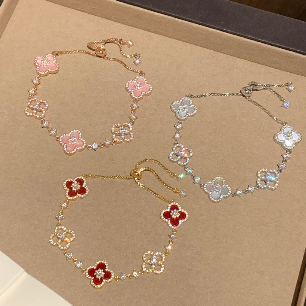 [Elara jewelsry ]CLOVER 5 MOTIF PINK BLUE RED WHITE BRACELET