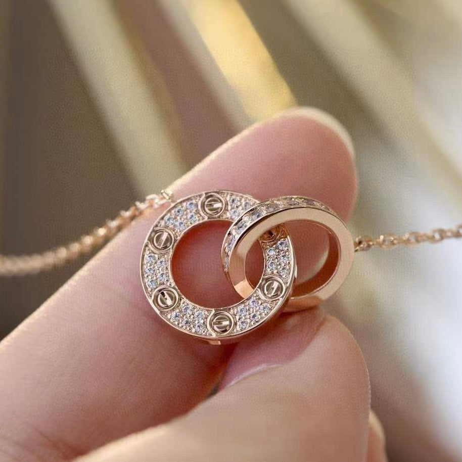 [Elara jewelsry ]LOVE 7.6MM NECKLACE ROSE GOLD AND SILVER  FULL DIAMOND