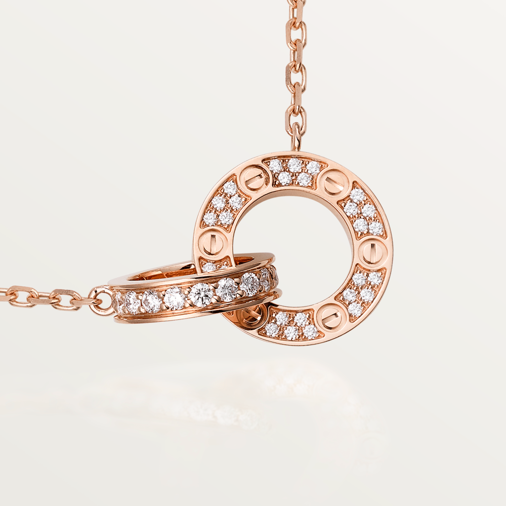 [Elara jewelsry ]LOVE 7.6MM NECKLACE ROSE GOLD AND SILVER  FULL DIAMOND