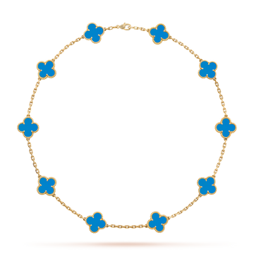 [Elara jewelsry ]CLOVER 10 MOTIFS BLUE AGATE NECKLACE