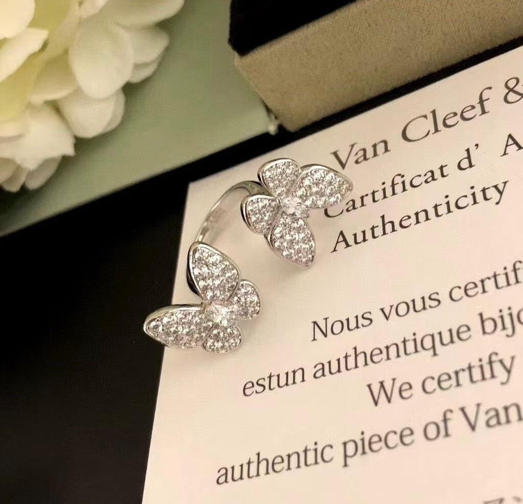 [Elara jewelsry ]TWIN SILVER BUTTERFLY DIAMOND RING