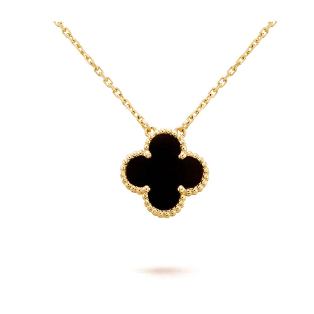 [Elara jewelsry ]CLOVER 15MM BLACK ONYX SINGLE FLOWER NECKLACE