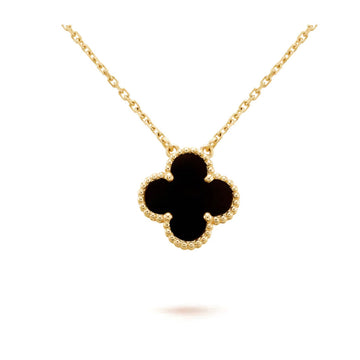 [Elara jewelsry ]CLOVER 15MM BLACK ONYX SINGLE FLOWER NECKLACE