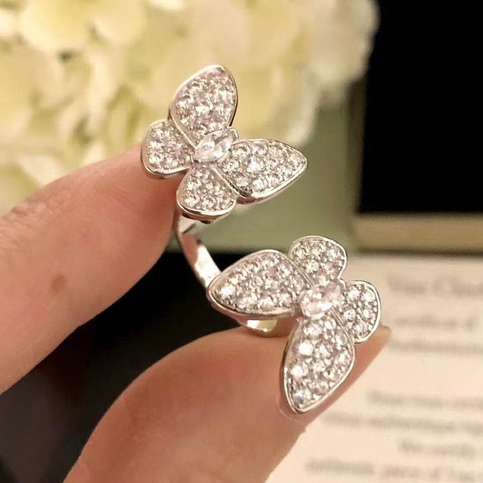 [Elara jewelsry ]TWIN SILVER BUTTERFLY DIAMOND RING
