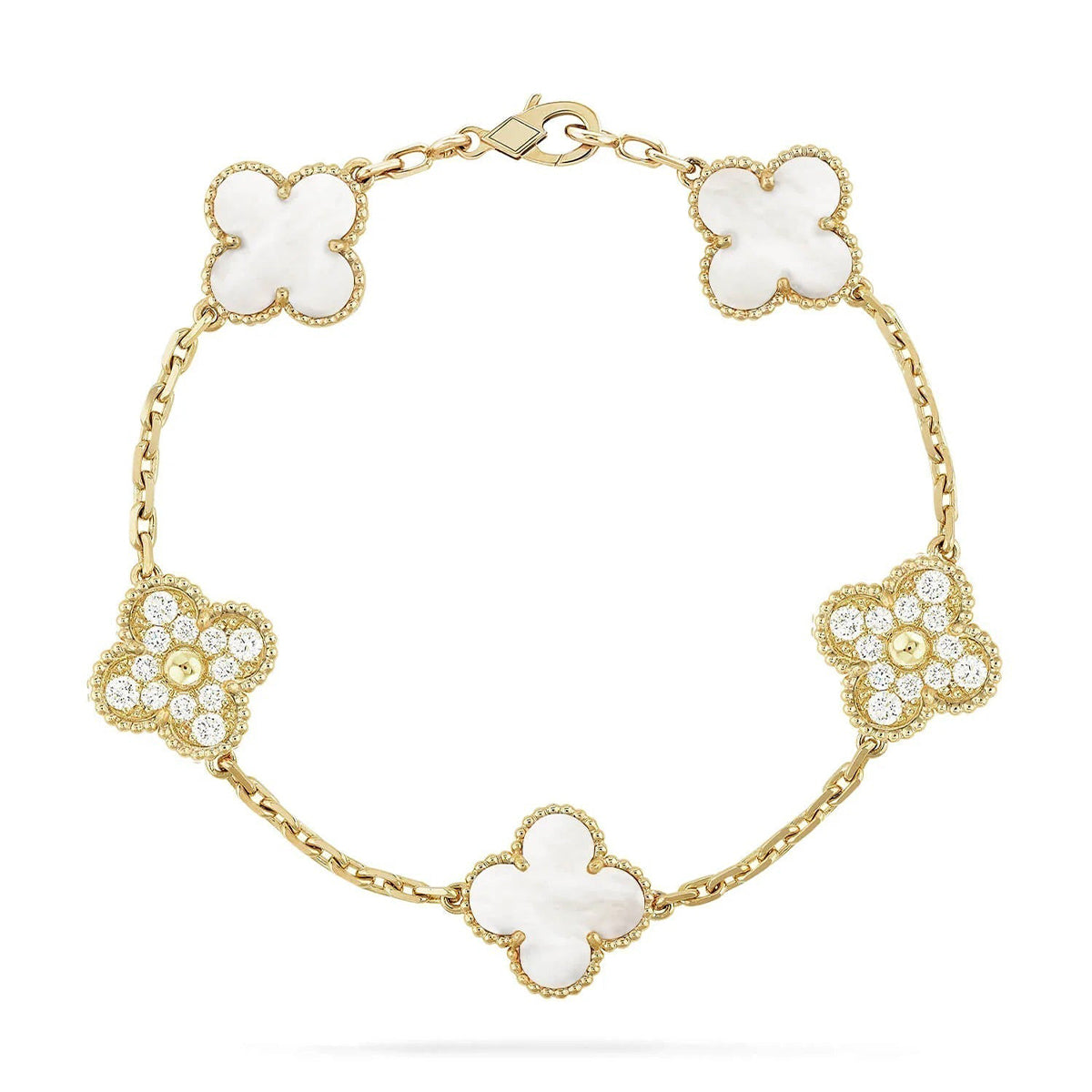 [Elara jewelsry ]CLOVER WHITE PEARL MOP 5 MOTIF BRACELET COLLECTION