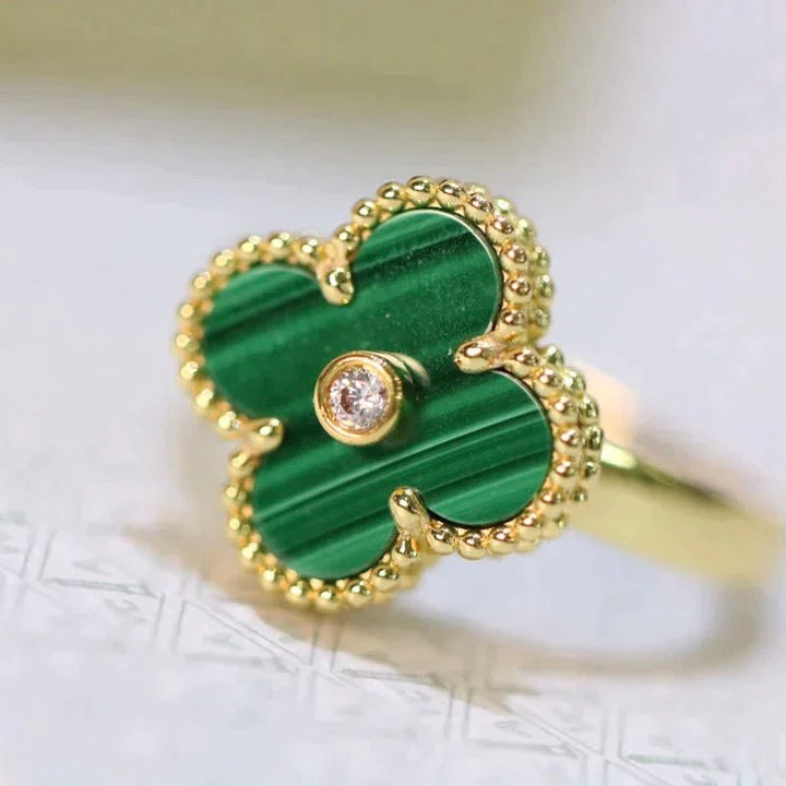 [Elara jewelsry ]CLOVER MALACHITE RING GOLD DIAMOND