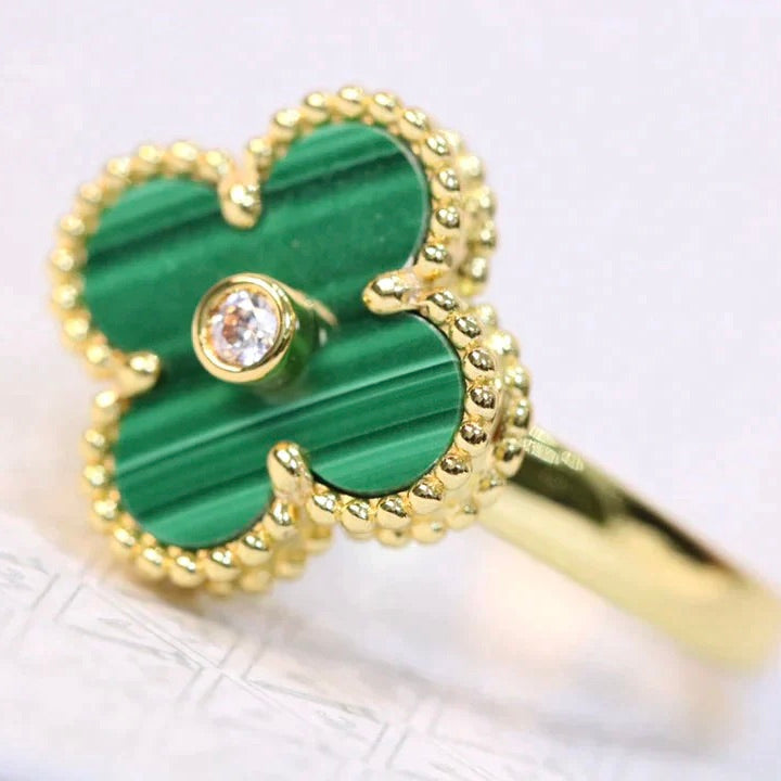 [Elara jewelsry ]CLOVER MALACHITE RING GOLD DIAMOND