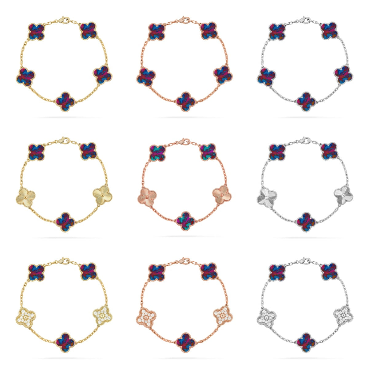 [Elara jewelsry ]CLOVER 5 MOTIF COLOR GEMSTONES BRACELET COLLECTION
