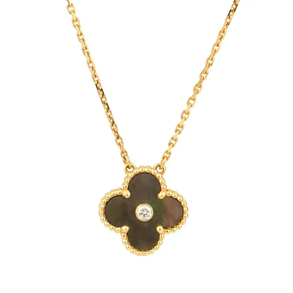 [Elara jewelsry ]CLOVER 15MM DIAMOND AND MOTHER-OF-GREY NECKLACE
