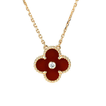 [Elara jewelsry ]CLOVER 15MM DIAMOND CARNELIAN NECKLACE