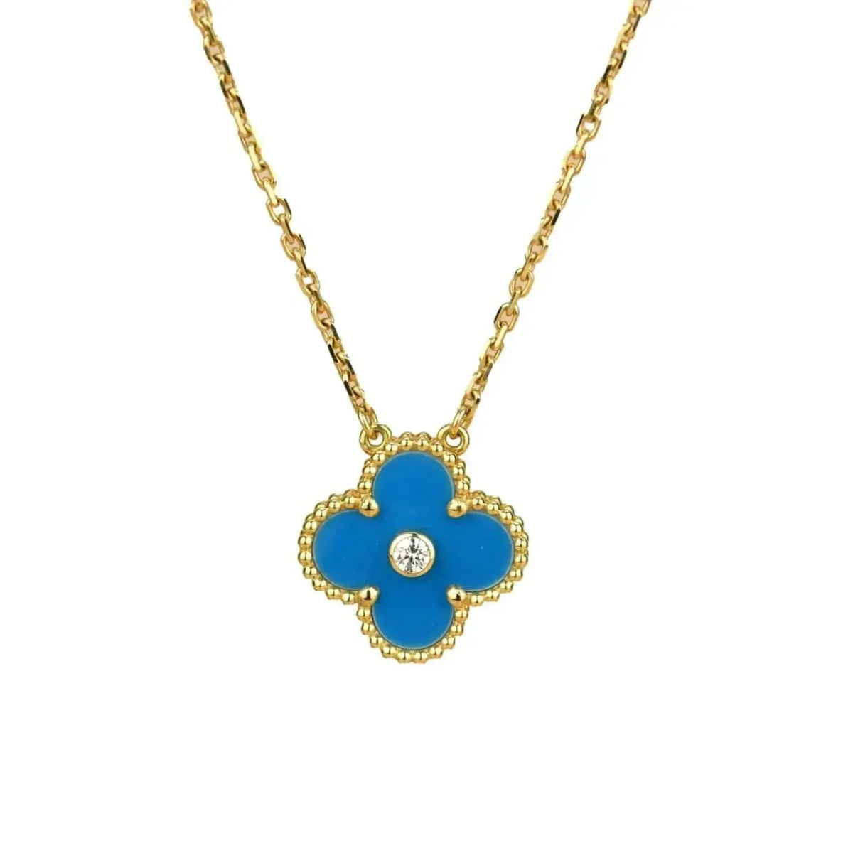 [Elara jewelsry ]CLOVER 15MM DIAMOND AND BLUE AGATE NECKLACE