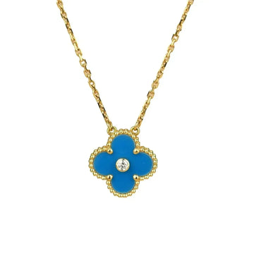 [Elara jewelsry ]CLOVER 15MM DIAMOND AND BLUE AGATE NECKLACE