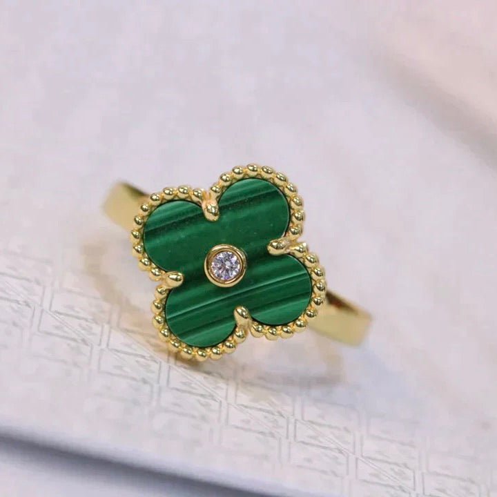 [Elara jewelsry ]CLOVER MALACHITE RING GOLD DIAMOND