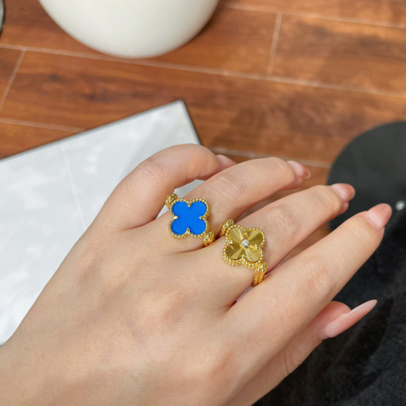 [Elara jewelsry ]CLOVER RIVERSIBLE BLUE AGATE RING
