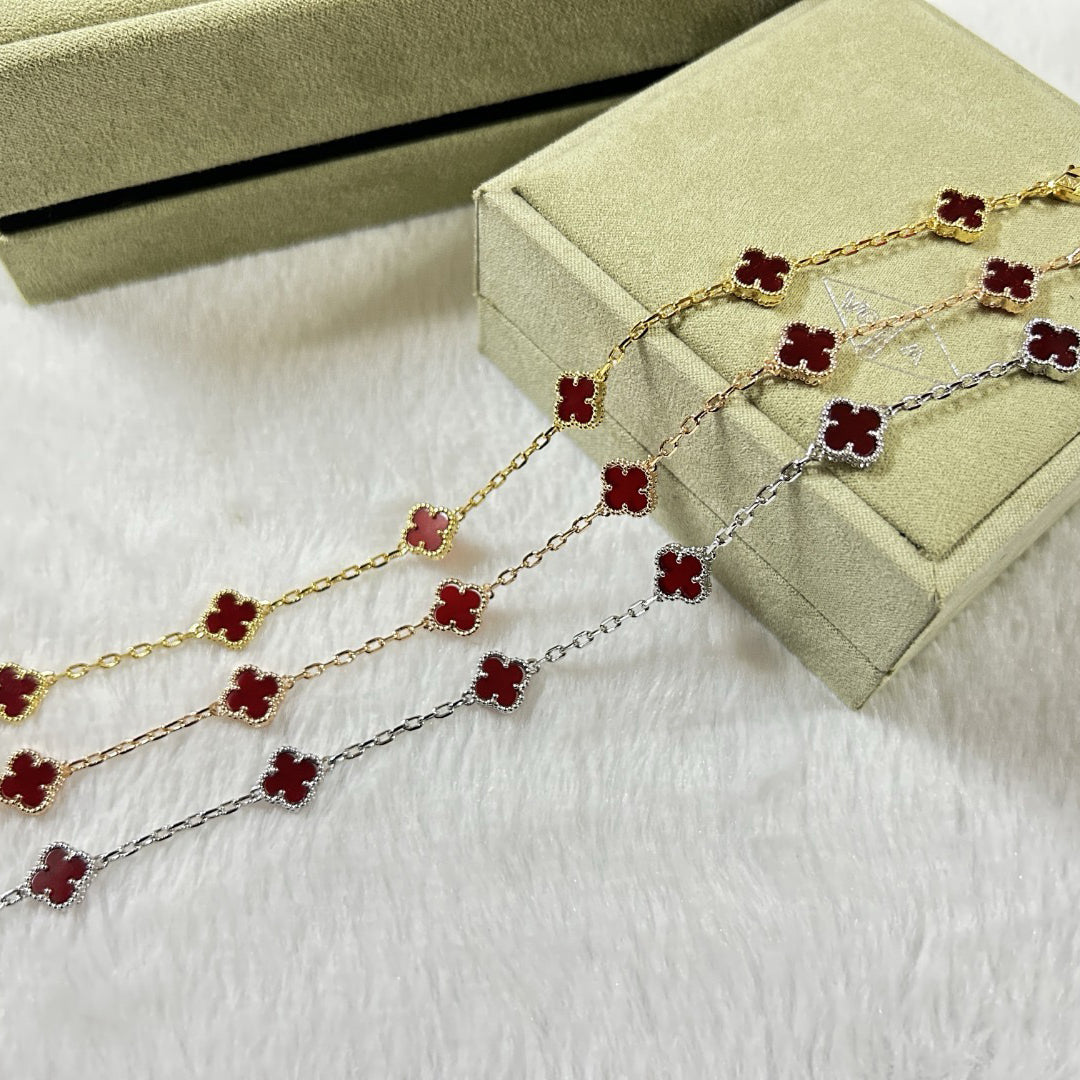[Elara jewelsry ]CLOVER 6 MOTIF RED AGATE BRACELET