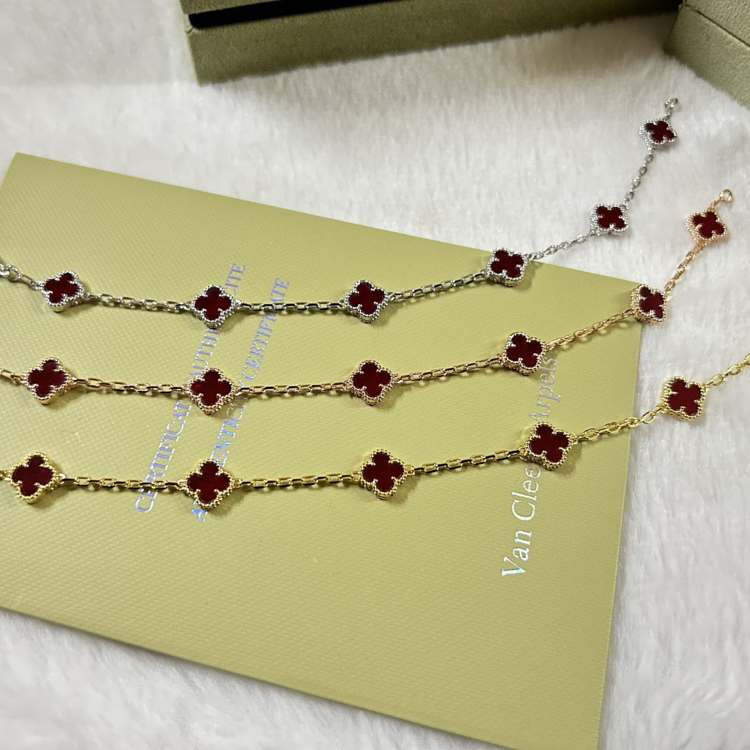 [Elara jewelsry ]CLOVER 6 MOTIF RED AGATE BRACELET