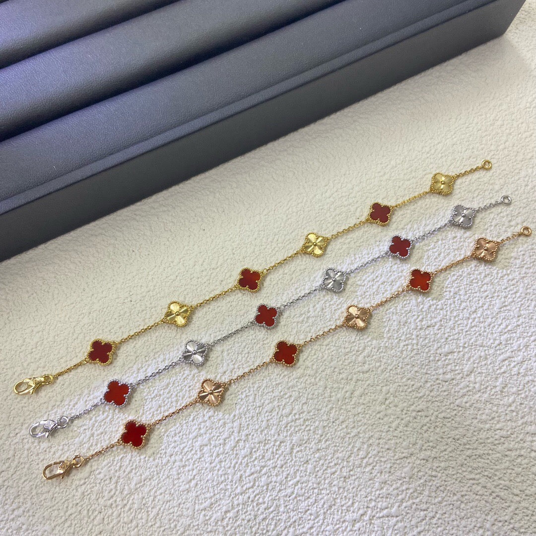 [Elara jewelsry ]CLOVER 6 MOTIF RED AGATE LASER BRACELET