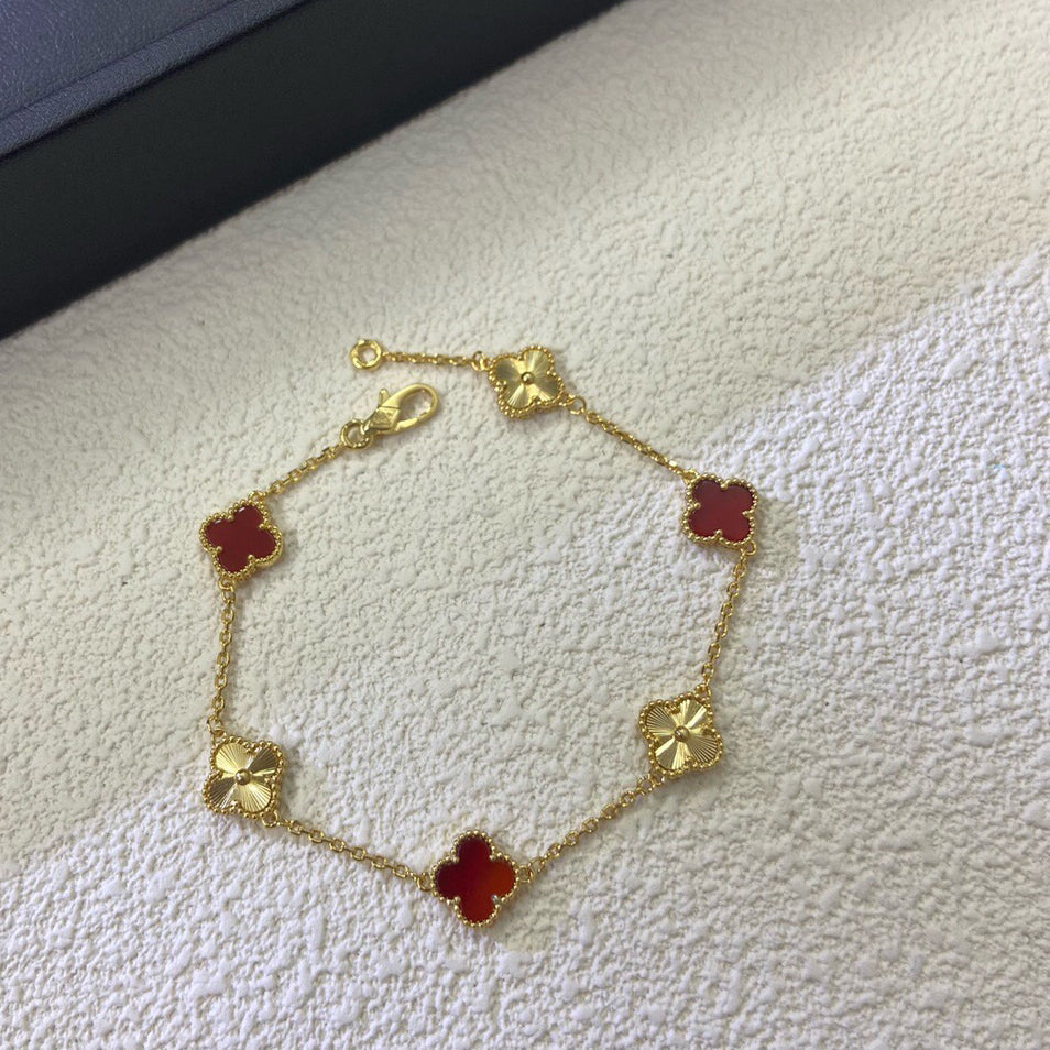 [Elara jewelsry ]CLOVER 6 MOTIF RED AGATE LASER BRACELET
