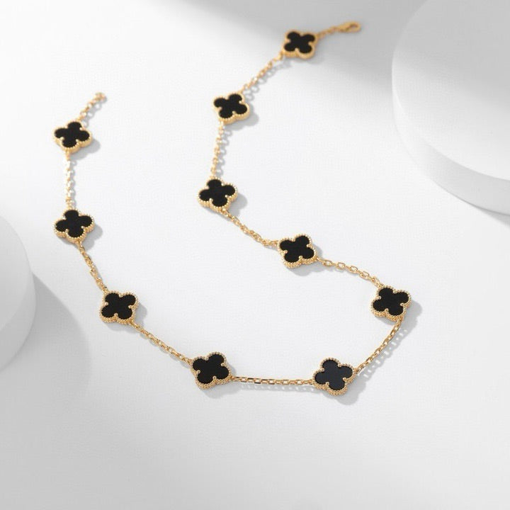 [Elara jewelsry ]CLOVER 10 MOTIFS ONYX NECKLACE