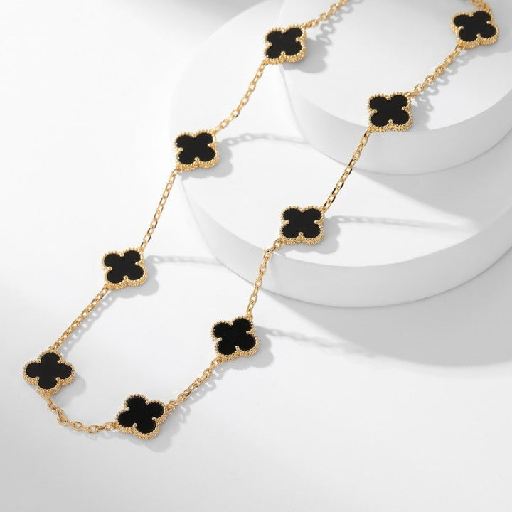 [Elara jewelsry ]CLOVER 10 MOTIFS ONYX NECKLACE