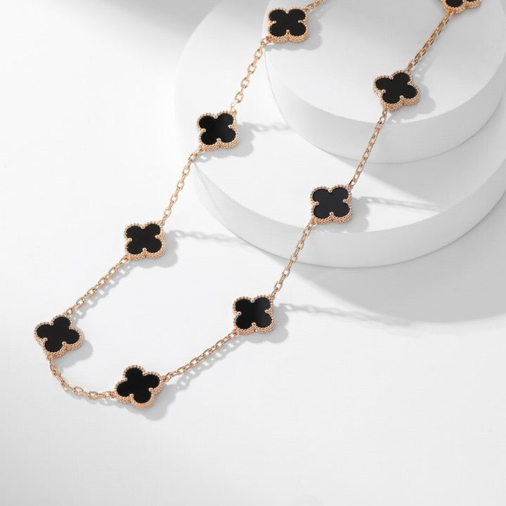 [Elara jewelsry ]CLOVER 10 MOTIFS ONYX NECKLACE
