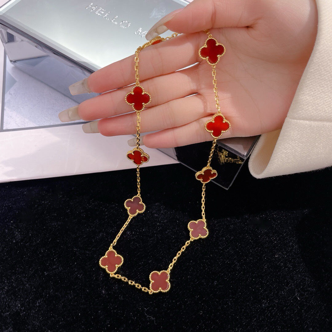 [Elara jewelsry ]CLOVER 10 MOTIFS CARNELIAN NECKLACE
