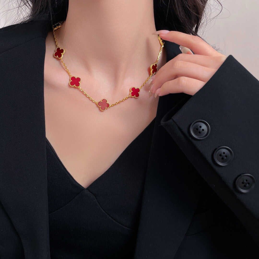[Elara jewelsry ]CLOVER 10 MOTIFS CARNELIAN NECKLACE