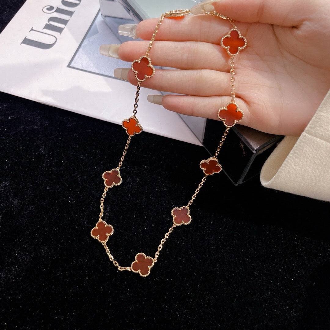 [Elara jewelsry ]CLOVER 10 MOTIFS CARNELIAN NECKLACE