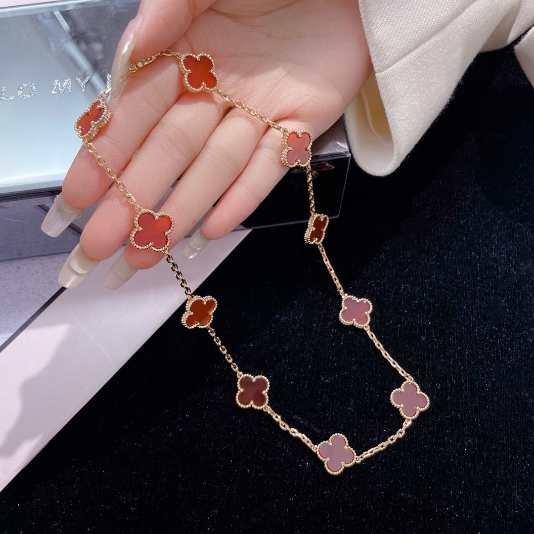 [Elara jewelsry ]CLOVER 10 MOTIFS CARNELIAN NECKLACE