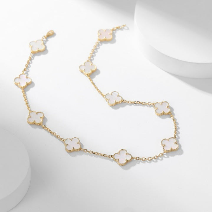 [Elara jewelsry ]CLOVER 10 MOTIFS WHITE MOTHER OF PEARL NECKLACE