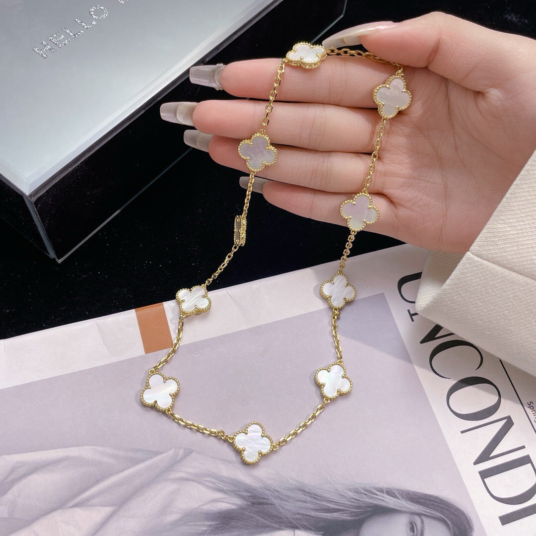 [Elara jewelsry ]CLOVER 10 MOTIFS WHITE MOTHER OF PEARL NECKLACE
