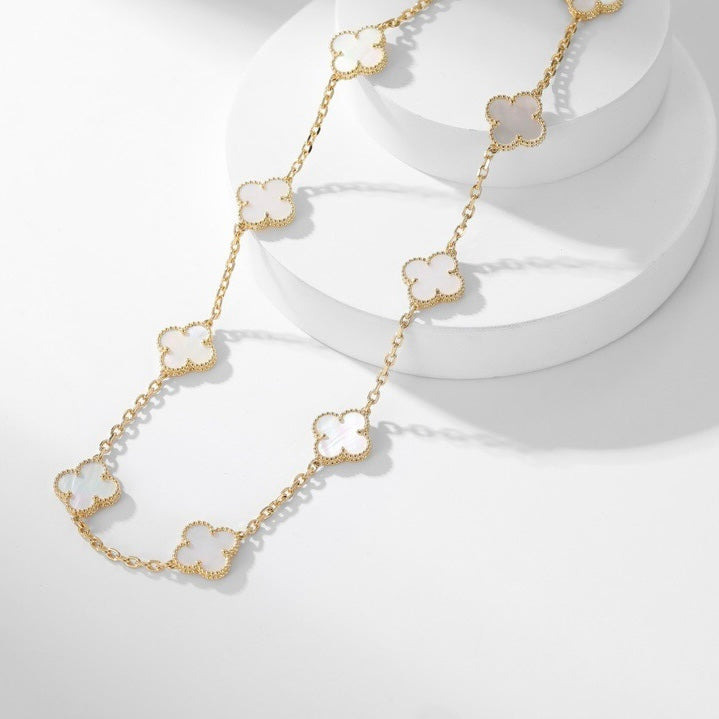 [Elara jewelsry ]CLOVER 10 MOTIFS WHITE MOTHER OF PEARL NECKLACE