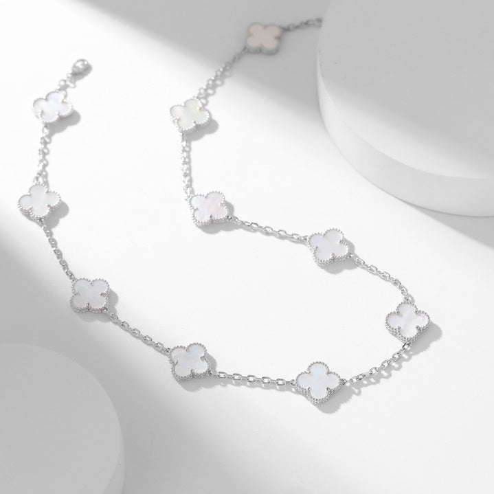 [Elara jewelsry ]CLOVER 10 MOTIFS WHITE MOTHER OF PEARL NECKLACE
